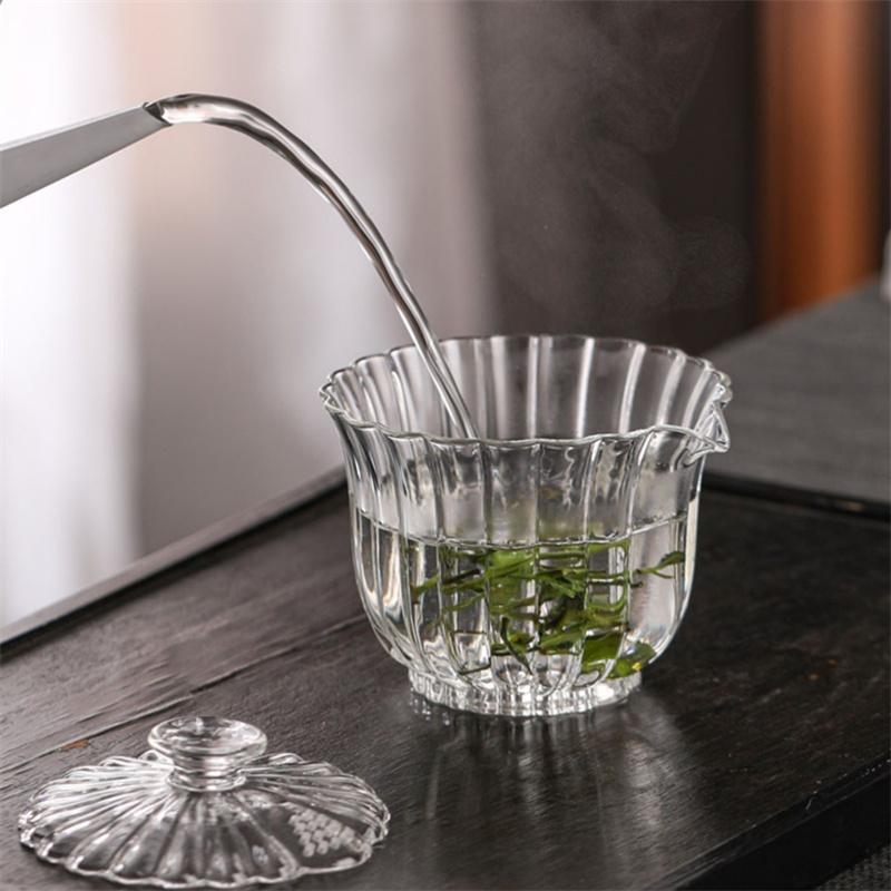 200 мл Стеклянный Гайвань в полоску Высокоборосиликатное Стекло Чашка для чая Пиала для чая Пуэр Чаван Супница для чая Чахай Аксессуар для набора для чая Кунг-фу