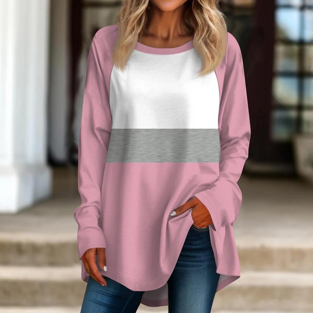 Женская негабаритная полосатая рубашка с длинными рукавами и круглым вырезом, полосатая футболка, верхний пуловер