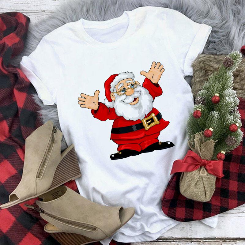 Cute Reindeer T Shirt Women Fashion Christmas Harajuku Short Sleeve T Shirt White Suitable All Seasons
