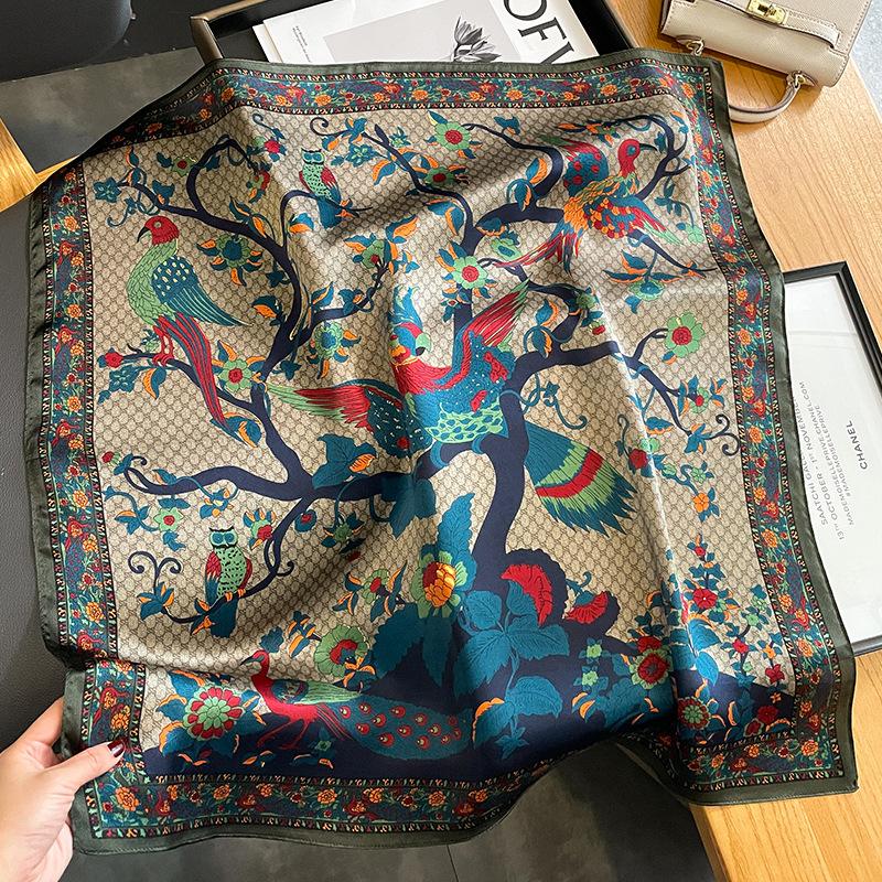 New 100% Nature Silk Square Scarf for Women Retro Floral Print Neckerchief Hairband Foulard Lady Kerchief Bag Ribbons Headband
