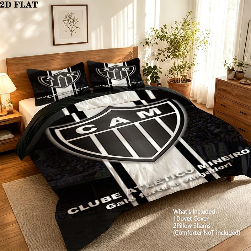 Clube Atletico Mineiro Logo Pattern Bedding Set Quilt Cover Pillowcase Home Decor Gift (1 * duvet cover + 2 * pillowcase, without core)