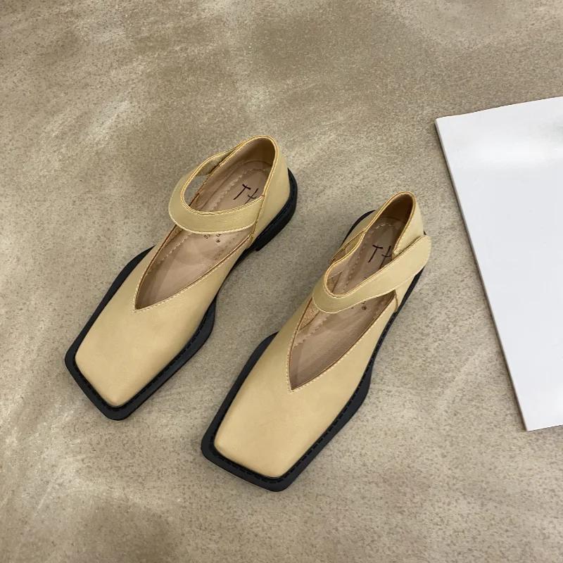 Мода 2024 года, летняя мода, квадратная голова, удобная, неглубокая горловина, повседневная женская обувь на плоской подошве, одиночные туфли