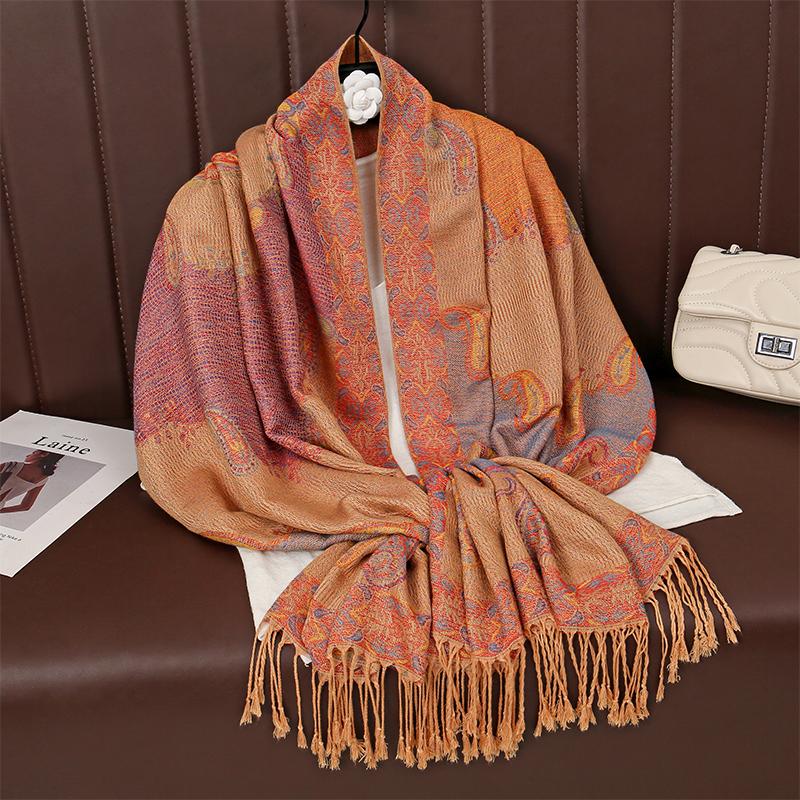 Новый Зимний Женский Хлопковый Жаккардовый Шарф Большая Шаль Модный Элегантный Женский Длинный Шарф с Принтом Декор Защита от Солнца Бандана