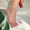 Bohemian Pearl Anklet With Toe Ring Beach Wedding Beaded Barefoot Sandals Boho Ankle Bracelet Gift For Women And Girls