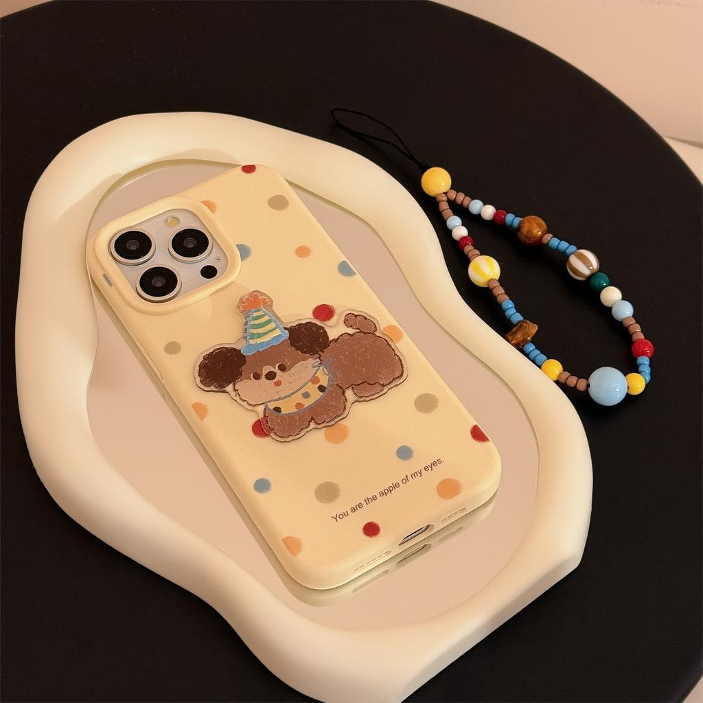 For Apple 16 Mobile Phone Case 17 Korean Style Polka Dot Three-dimensional Puppy for IPhone 13 Hanging Chain 15 Promax Soft Case 12