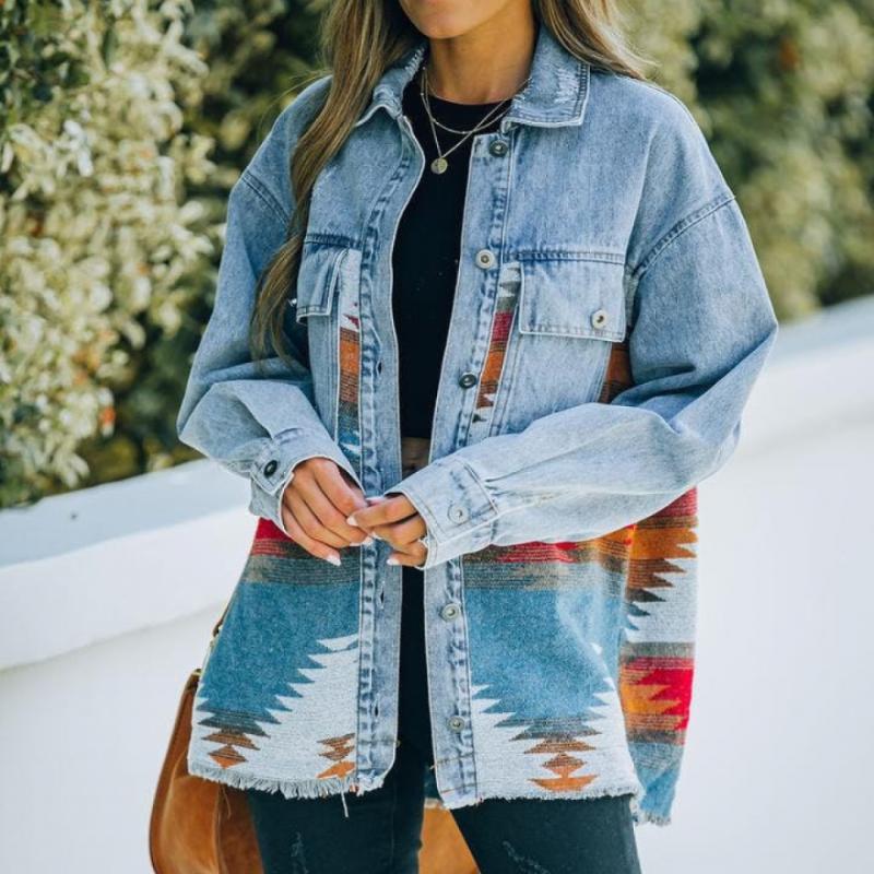 Women's Denim Jacket Autumn and Winter New Design Sense Women's Clothing Denim Stitching Woolen Coat Retro Jacket Casual Trend