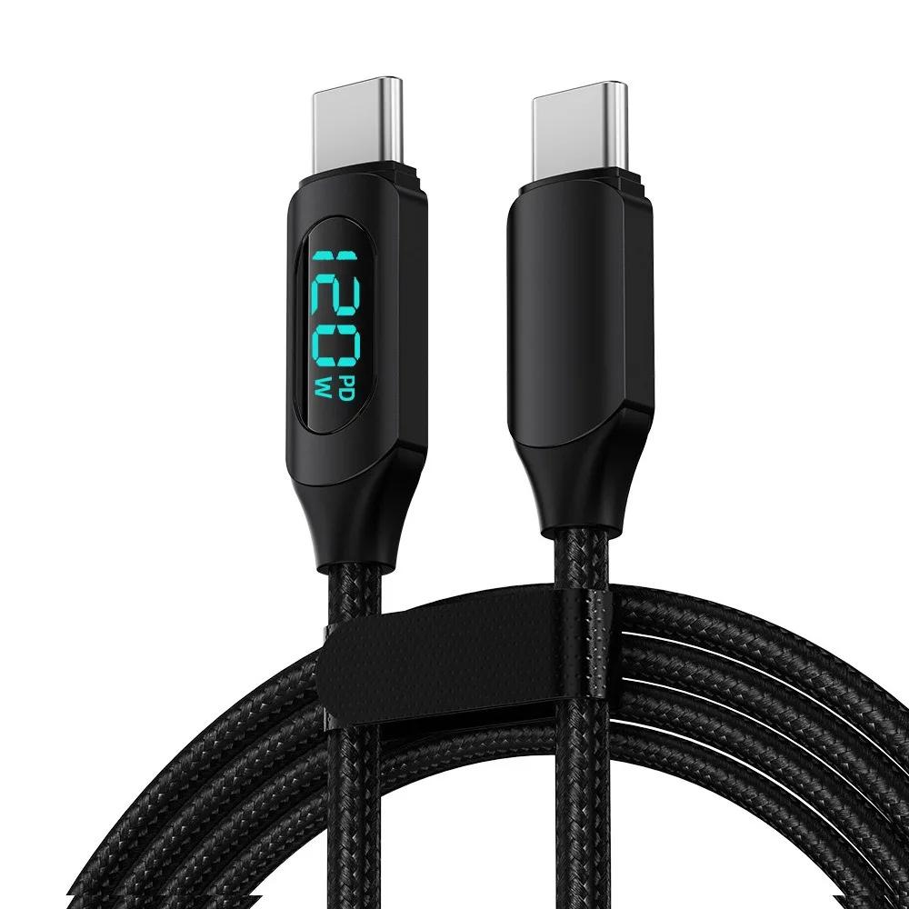 120 Вт USB A на Type C Светодиодный Цифровой Дисплей Быстрая Зарядка Кабель для Данных Нейлоновая Оплетка USB Шнур для Зарядки Type C на Type C PD 6A USB Кабель