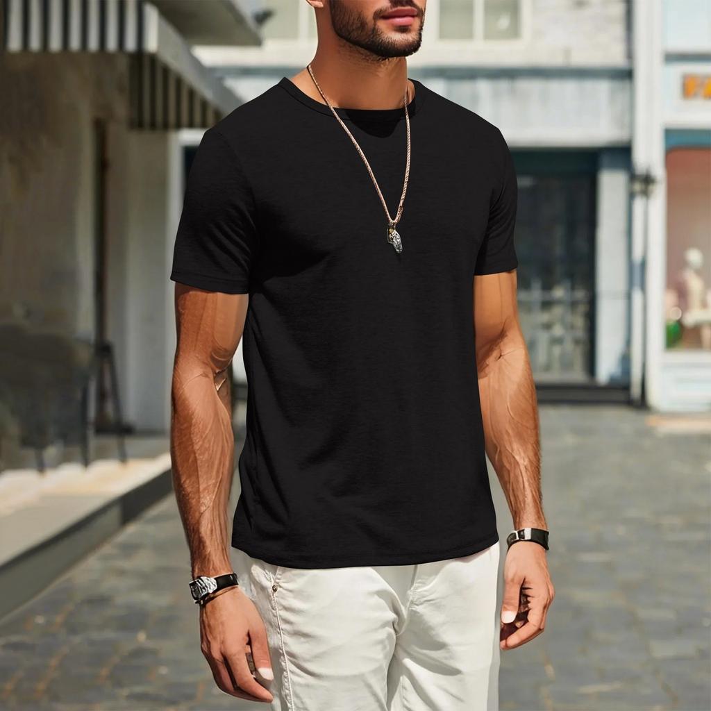 Men's Casual Fashion Comfort Solid Color Round Neck Pullover Sweatshirt Tops