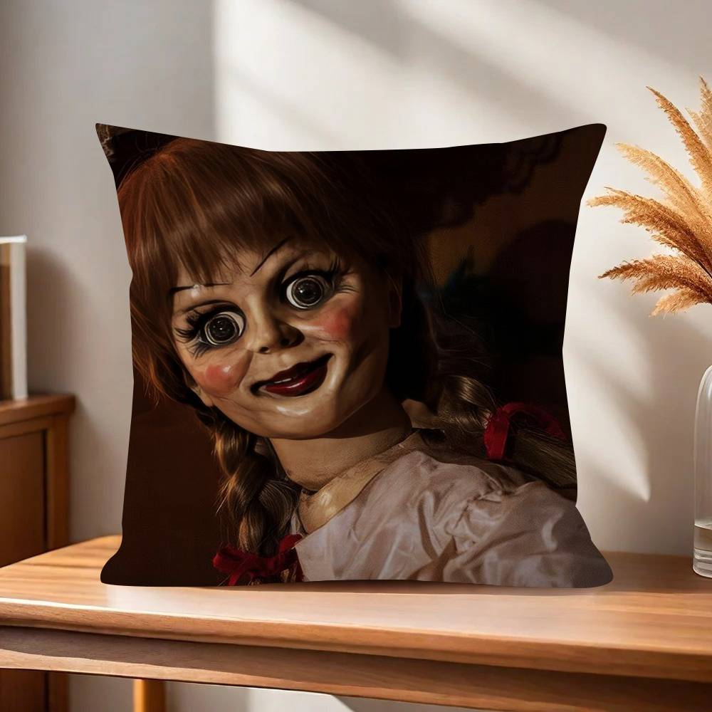 Popular AAnnabelle Horror Movie Pillow Covers Cartoon Sofa Decorative Home Doublesided Printing Short Plush Cute Cushion Cover