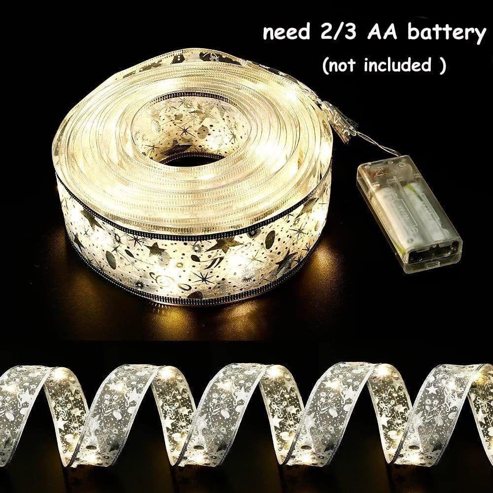 LED Ribbon Fairy Lights Christmas Tree Ornaments Lamp String Lights Lace Bow For Navidad Home New Year Christmas Decoration