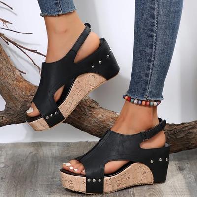 Новые женские туфли Римские женские сандалии Повседневные повседневные сандалии Женские швейные туфли с круглым носком на платформе и танкетке Туфли больших размеров для женщин