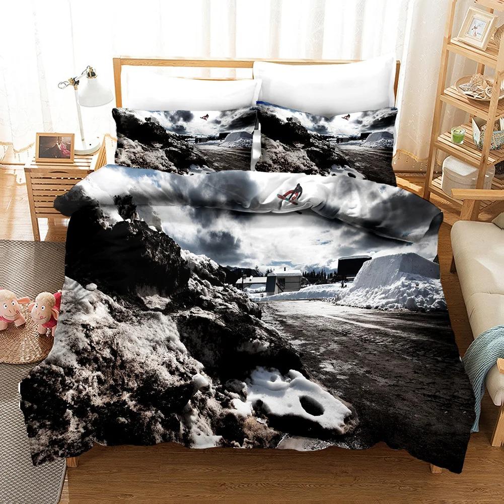 Ski Duvet Cover Microfiber Extreme Sports Theme Twin Bedding Collection Winter Sport Ski Snow Mountain Landscape Queen King Quilt Cover