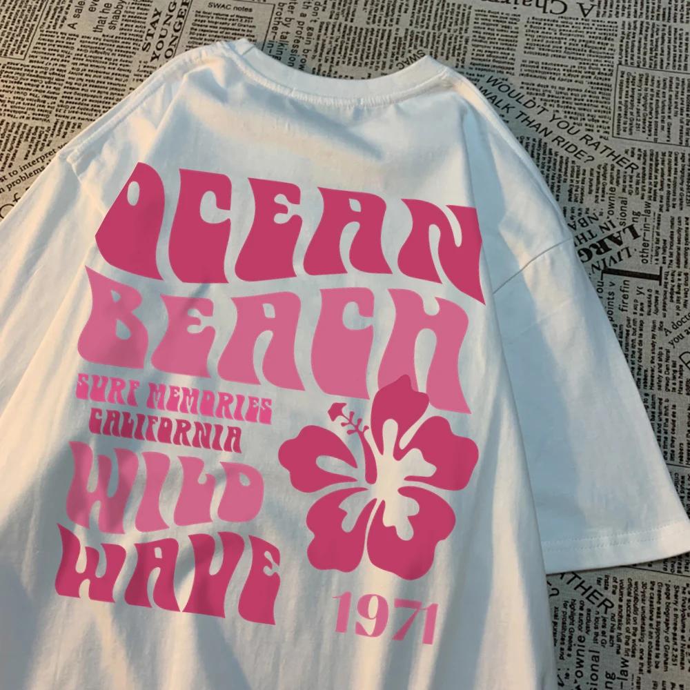 Ocean Beach Chase Sunset 1971 Loose Men Clothes Pattern O-Neck Clothing Pattern Loose Tops Simplicity Crewneck Couple T Shirts