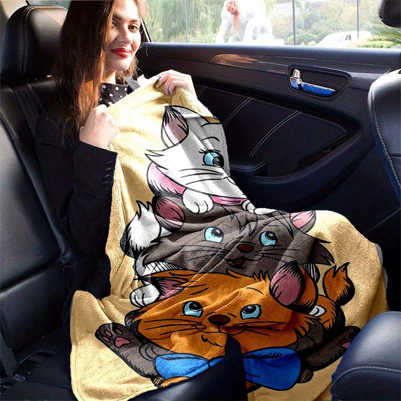 1pc Cartoon Cat Blanket Cute Kitten Throw Blankets for Room Decor, Soft Flannel Throw Blanket, Versatile & Cozy for Bedroom, Gift Home Textile All Sea
