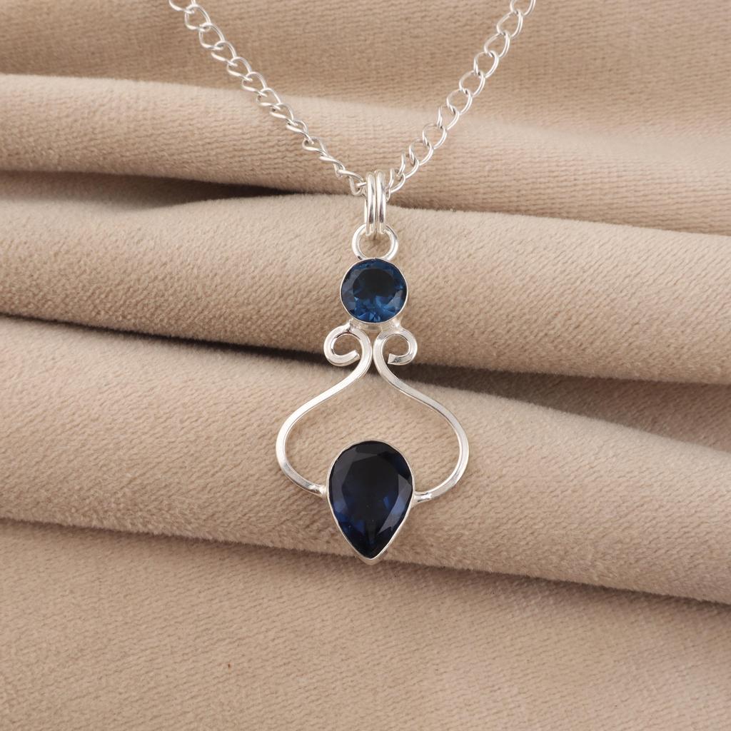 Лондонский синий топаз Камень 925 пробы Стерлинговое серебро Ручная работа Ювелирные изделия Красивый кулон 1,60" Для жены PP-13-3