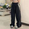 Женские повседневные брюки с эластичной резинкой и высокой талией, прямые широкие длинные брюки, спортивные брюки с карманами контрастного цвета, уличная одежда