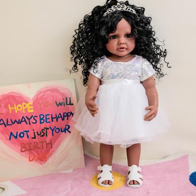 55 см Кукла Реборн с Полным Виниловым Телом Бетти Ручная Работа Многослойная Роспись Темная Кожа Кукла Реборн Модные Афро Волосы Кукла Реборн Сюрприз на День Рождения Ребенка