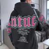 Alphabet American Vintage Letter Printed Hooded Loose Long Sleeve Sweatshirt Women