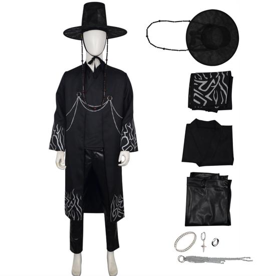 Корейский аниме косплей костюм Плащ Черного Пламени Рубашка Брюки Шляпа Набор Костюм Злодея для Ролевых Игр для Детей Хэллоуин Карнавал Выступление