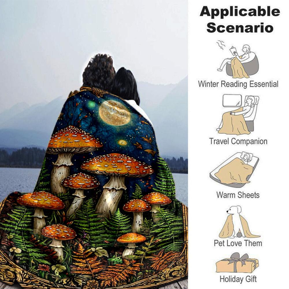 Colorful Mushroom Print Flannel Blanket High Quality Warm Comfortable Cover for All Seasons Perfect for Gifts Home Decor