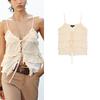 Spring and Summer New Women's Clothing Laminated Decoration Bows Ruffles V Neck Camisole Knitting Tops 4192047