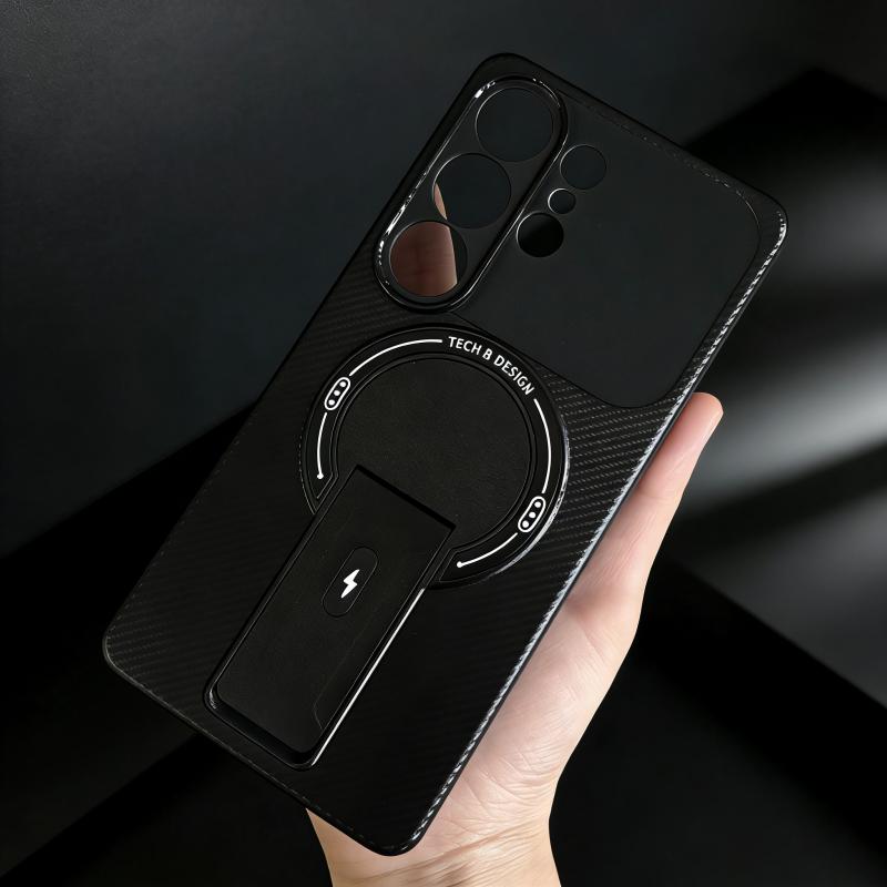 Carbon Fiber Magnetic Bracket Phone Case for Samsung S26 Ultra S25 Edge S24 FE S23 S22 Plus A35 A36 A52 A54 A16 A15 A14 A07 A06