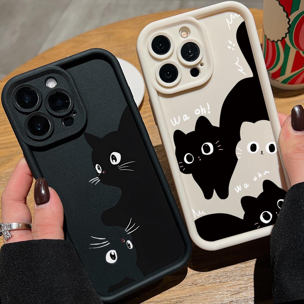 Милый чехол для телефона с черным котом для Xiaomi Redmi Note 14 13 12 12S 11 11S 10 9 Pro Plus A5 A3 14C 13C 12C 10C 9C 4G 5G Мягкий чехол