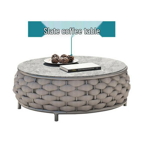 Nordic Outdoor Sofa Set with Coffee Table & Rope-Woven Leisure Chairs