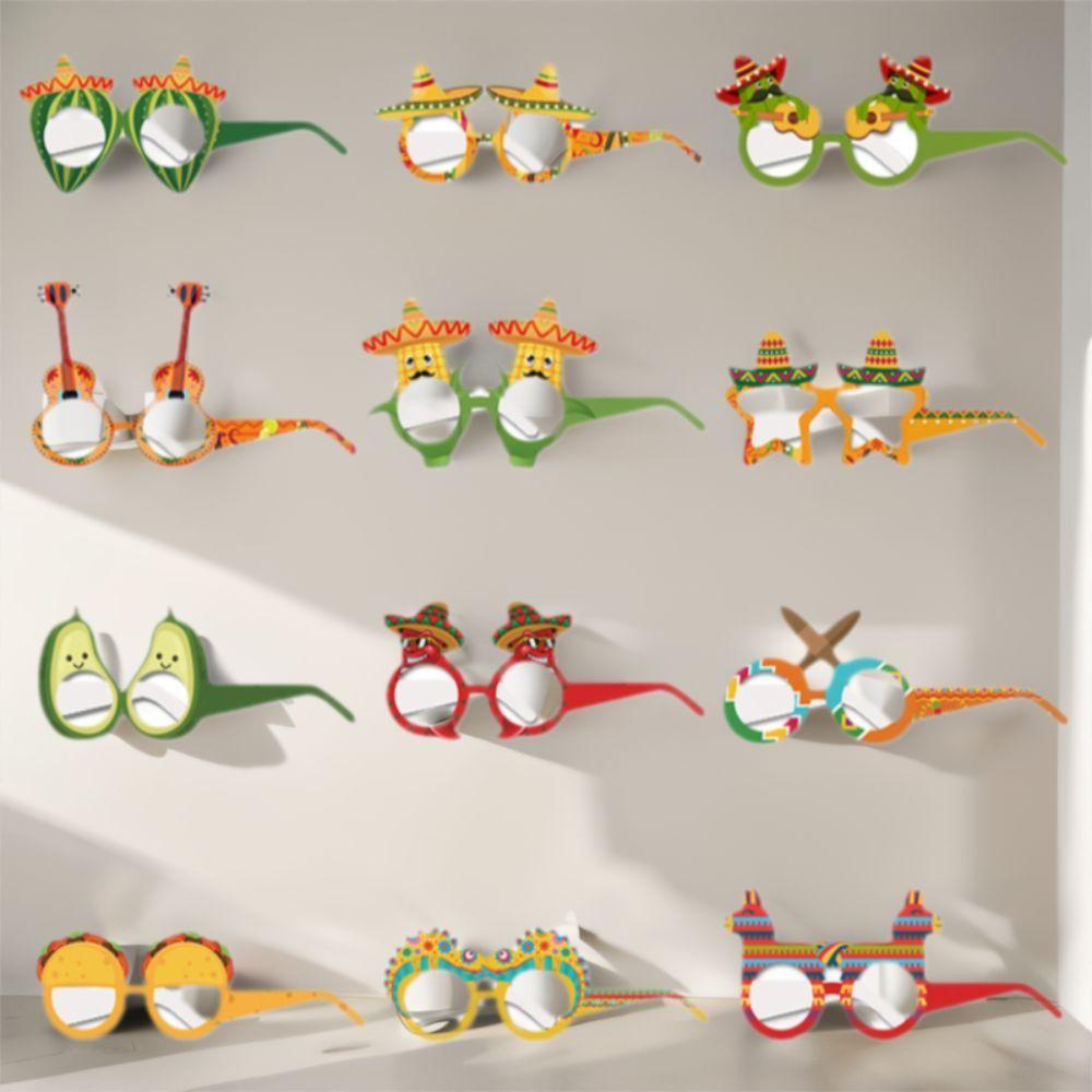 24pcs Cartoon Party Paper Glasses Funny Dress Up Costume Mask Mexican Themed Glasses  Beach Pool