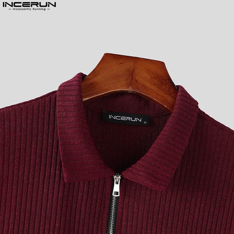 INCERUN Мужские летние топы с отворотом на молнии без рукавов в рубчик