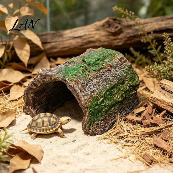 Lizard Habitat Decoration Reptile Hideout Cave, Tree Trunk Gecko Realistic Arched Natural Bark Texture Hide Hideaway for Spiders Tortoises Tank