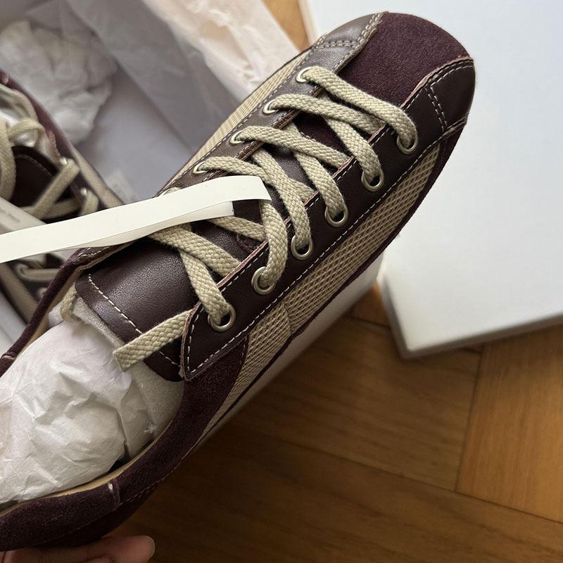 New Lace-up Color Matching German Training Shoes Women's Niche Design Leather Versatile Casual Shoes Retro Round Head Flat Shoes
