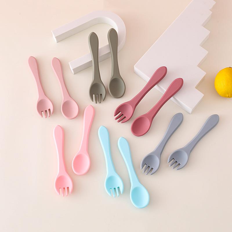Детская деревянная ручка силиконовая вилка и ложка Главная Дополнительный набор деревянная ручка силиконовая вилка и ложка детская ложка для кормления устойчивая к падениям