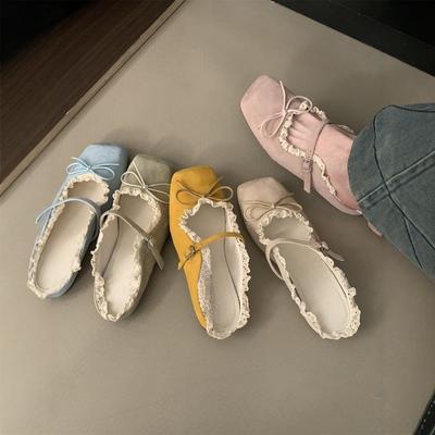 Женская обувь нежные балетки Мэри Джейн полушлепанцы с бантом туфли одинарные весна и лето ретро синие балетки