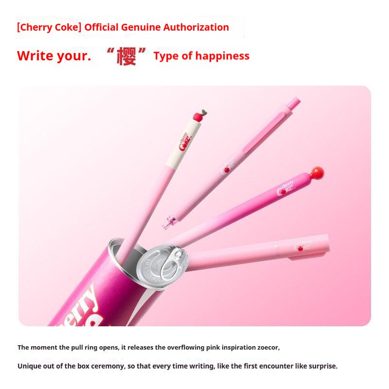 KACO x Cherry Coke Collab"Sakura Flavor"Gel Pen Set,Cute Soda Can Design,Smooth Quick-Dry Ink,Large Capacity,Perfect for School