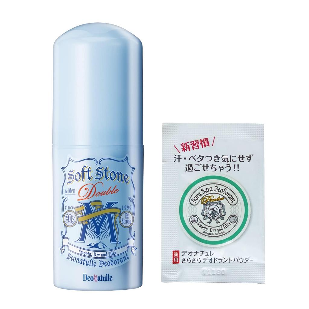 Deonature Mens Soft Stone W underarms direct application antiperspirant stick mint 1 piece (20g) smooth powder sachet included.