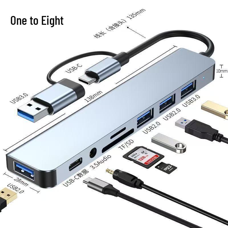 USB Type-C Multi-Port Hub & Card Reader with 8 Ports, USB 3.0