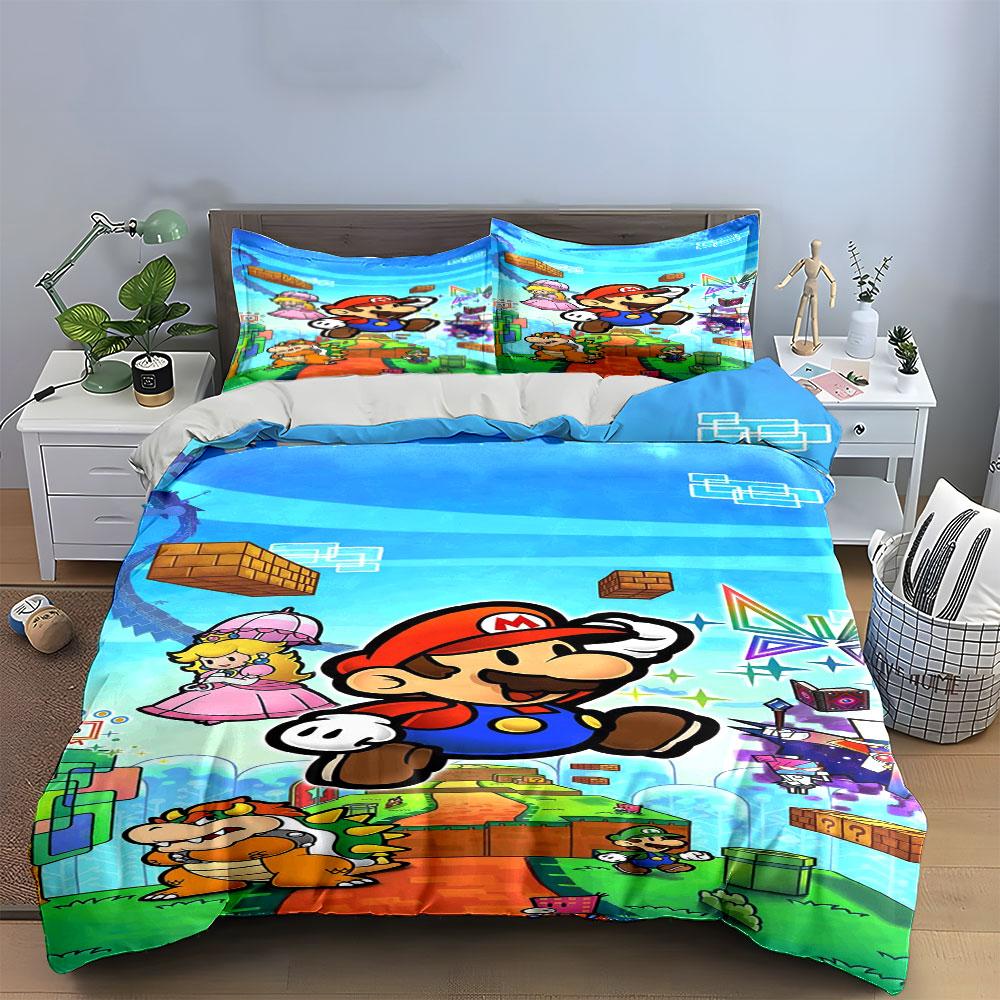 Mario-themed characters and blocks. Bedding sets Duvet cover sets Duvet covers Pillowcases(1 * Duvet Cover 2 * Pillowcases, without duvet insert)