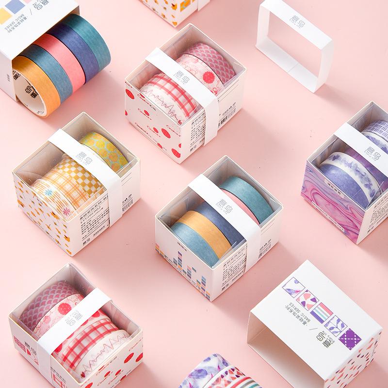 5Rolls/box Creative Masking Tape Set Basic Pattern Washi Tape DIY Scrapbooking Diary Journal Stationery