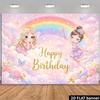 2D Plane Fairy Tale Fairy Birthday Party Backdrop Fabric, with Dreamy Pink Tones of Fairies and Rainbows