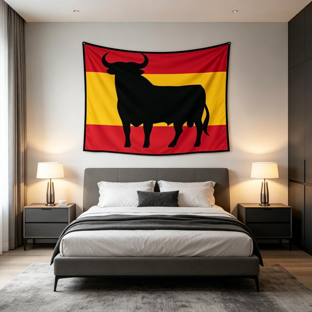 Spain Flag Bull Silhouette Tapestry Spanish National Symbol Wall Hanging for Patriotic Home Decor