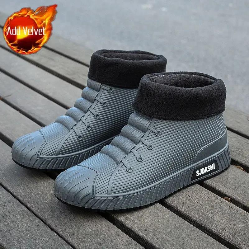 Мужская обувь из ПВХ, износостойкая, водонепроницаемая и нескользящая, мужские резиновые сапоги, дождливый день, без шнуровки, галоши для города, широкие носки, новые