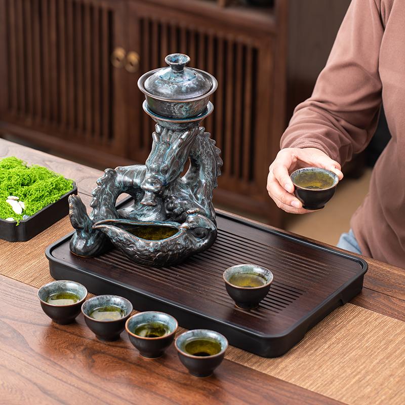 1 Set of Rotating Teapot, Ceramic Kiln Turns Into Phoenix and Auspicious Teapot Set, Semi-Automatic Tea Set, Lazy Kung