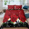 Retro Red Rose 3d Printed Quilt Cover Romantic Gift Bedding Set Quilt Cover Pillowcase Three-Piece Set 100% Polyester