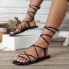 Sandals Women 2024 Summer New Beach Fashion Sexy Flat Casual Cross-Tie Open Toe Fairy Style Narrow Band Shoes Black Rome Sandals