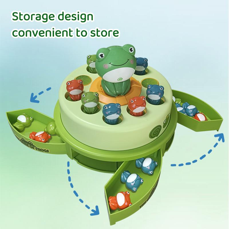 Electric Pop-up Turntable Toys with Music Cartoon Rotating Frog Catcher Toys with Nets Musical Launching Rotating Game Kids Toys