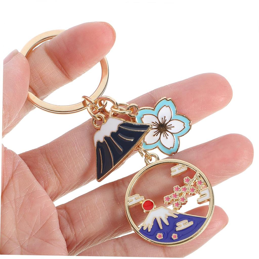 [SHOWERORO] 5pcs Japan Style Mt. Fuji Key Chain Alloy Cherry Blossom Flower Charm Key