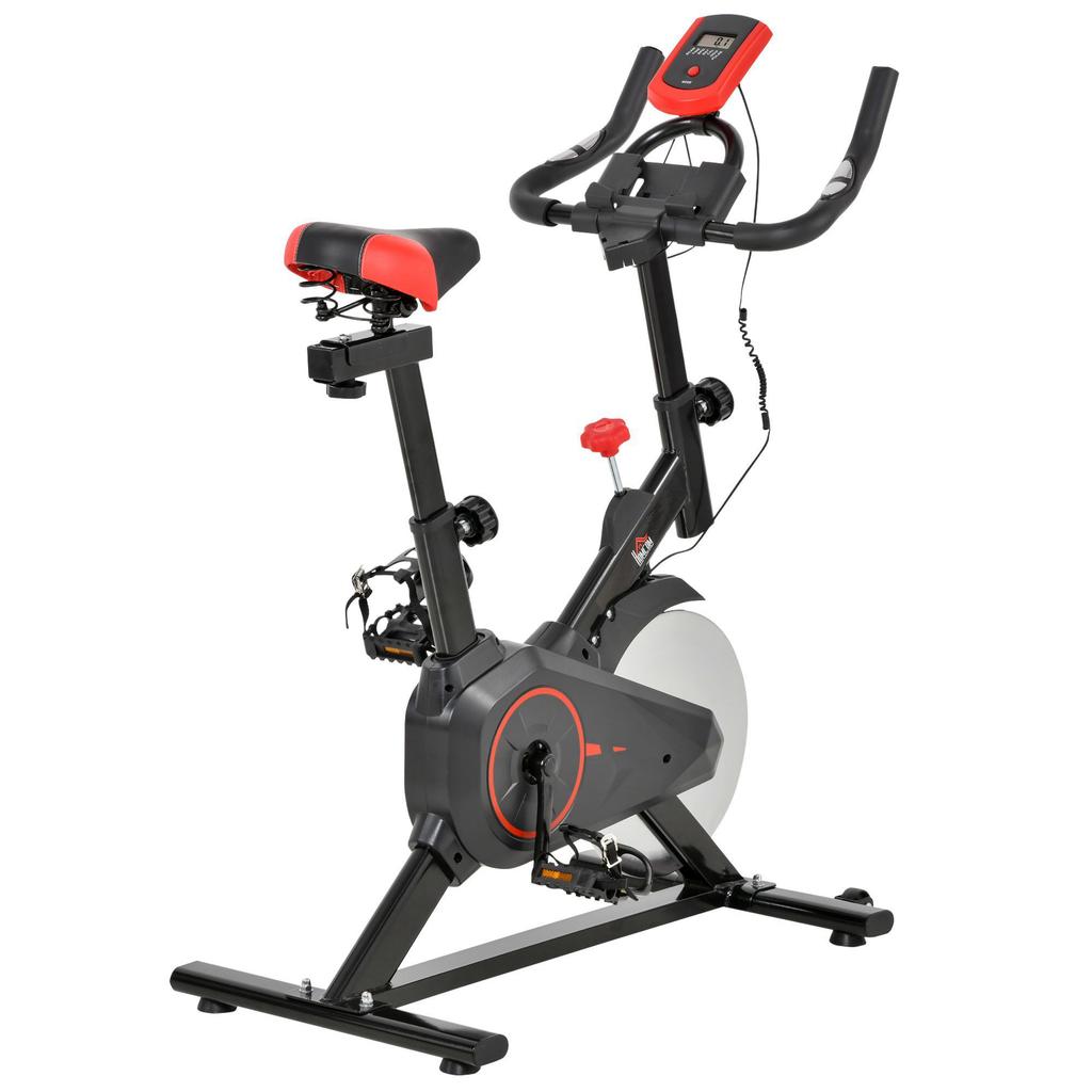 Exercise Bike, Indoor Cycling, LCD, 6 kg Flywheel, 85 x 46 x 114 cm, Black/Red