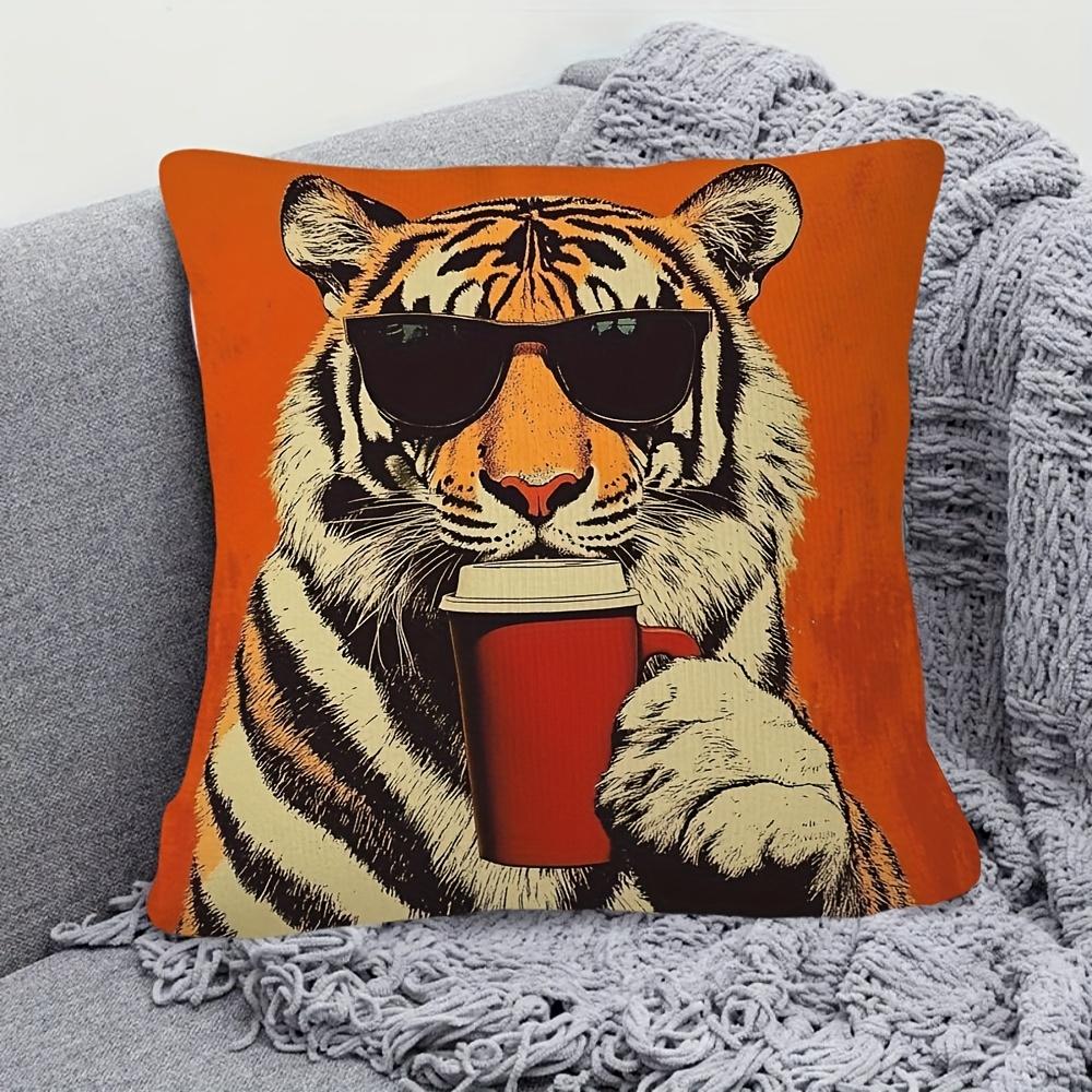 1pc Abstract Feline-Inspired Graphic Motif Pillowcase for Home Decoration Cushion Cover Polyester 45x45cm 18x18in