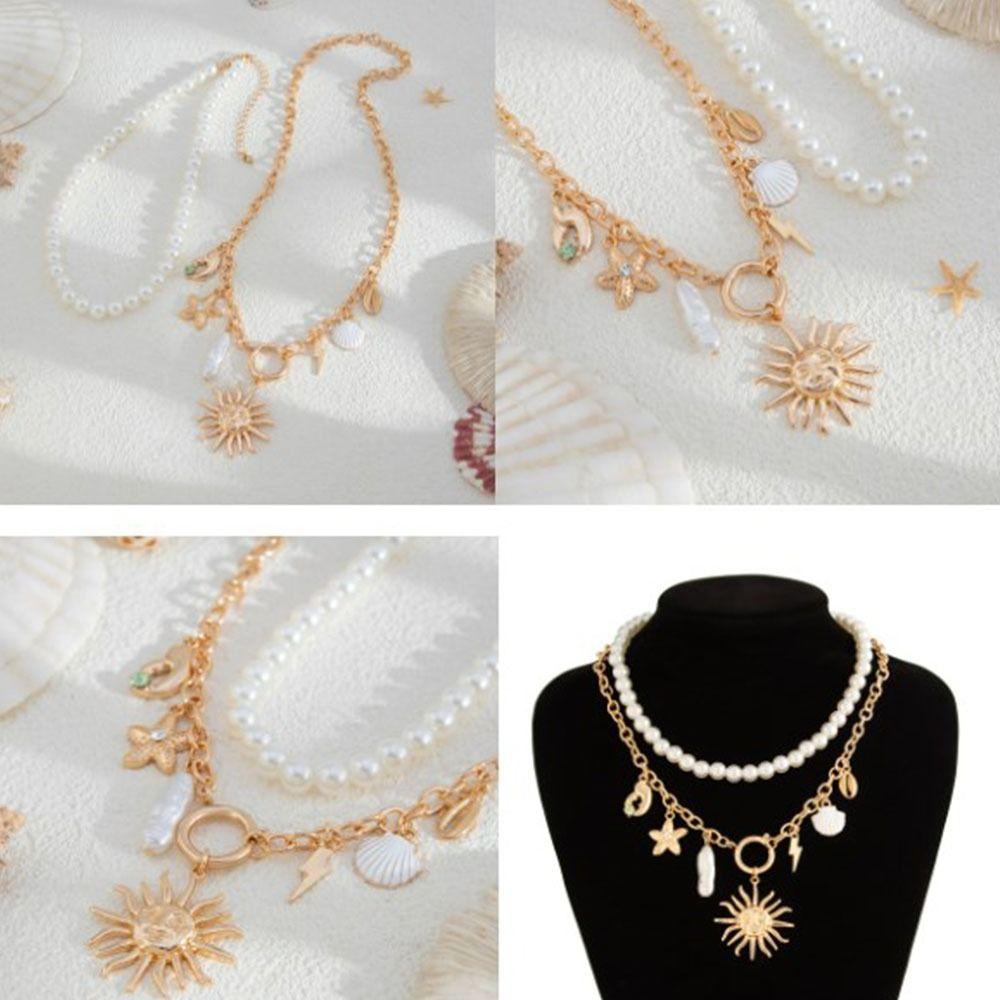 Mulitlayer Shell Multilayer Necklace Pearl Imitation Pearl Necklace Summer